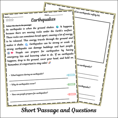 Earthquakes | Short Reading Comprehension Creative Worksheet