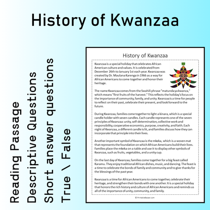 History of Kwanzaa | Reading Comprehension Passage Printable Worksheet
