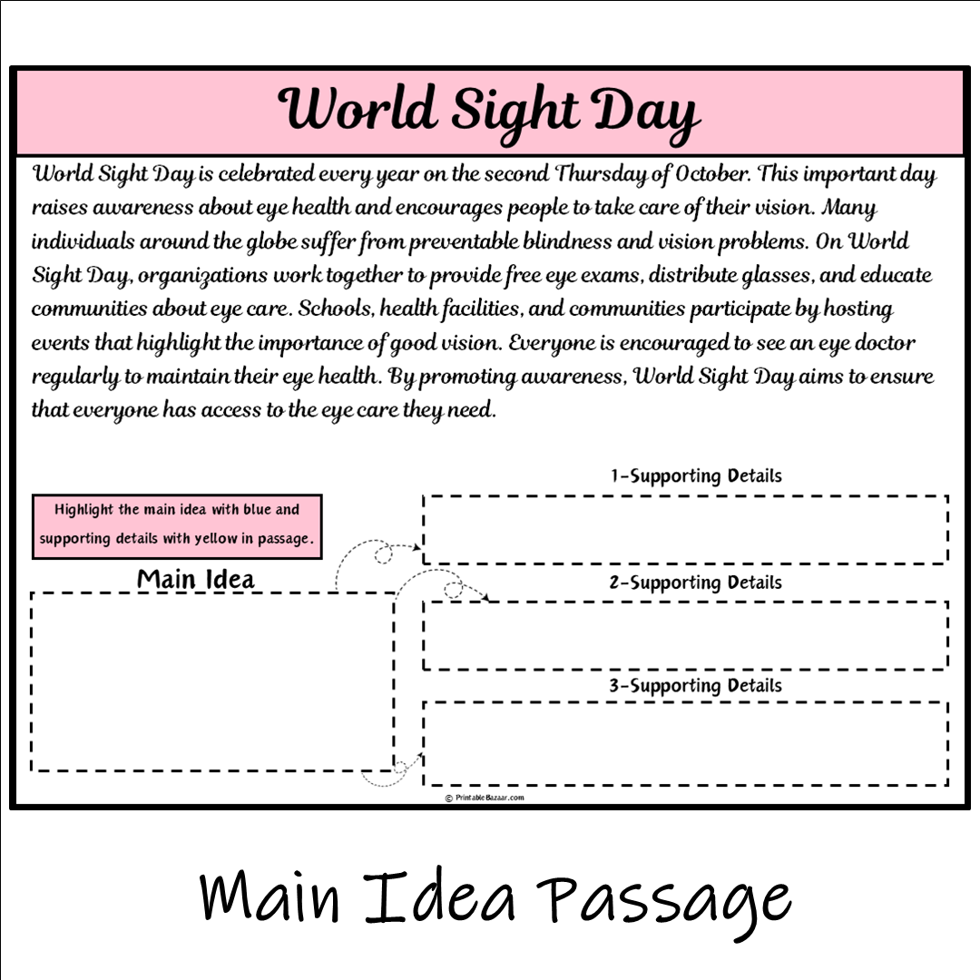 World Sight Day | Main Idea and Supporting Details Reading Passage and Questions