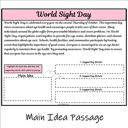 World Sight Day | Main Idea and Supporting Details Reading Passage and Questions