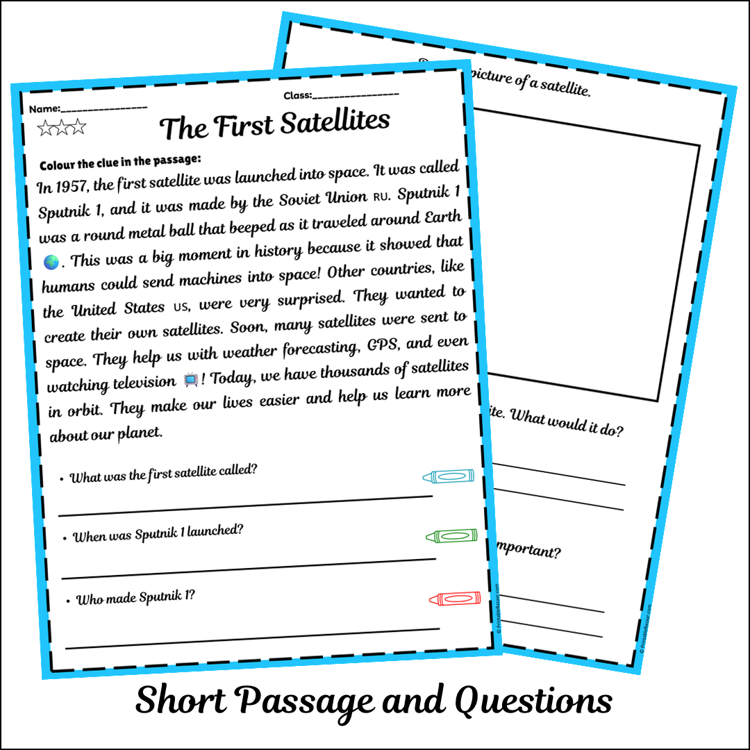 The First Satellites | Short Reading Comprehension Creative Worksheet