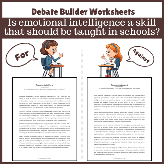 Is emotional intelligence a skill that should be taught in schools? | Favour and Against Worksheet Printable Activity
