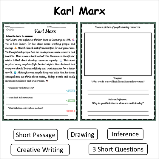 Karl Marx | Short Reading Comprehension Creative Worksheet