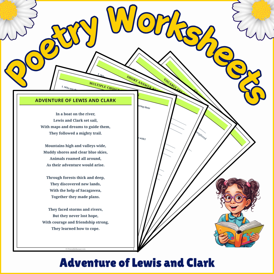 Adventure of Lewis and Clark | Poem Grammar Worksheet Printable Activity