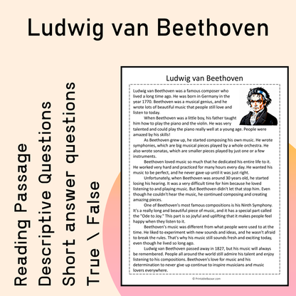 Ludwig van Beethoven | Reading Comprehension Passage Printable Activity