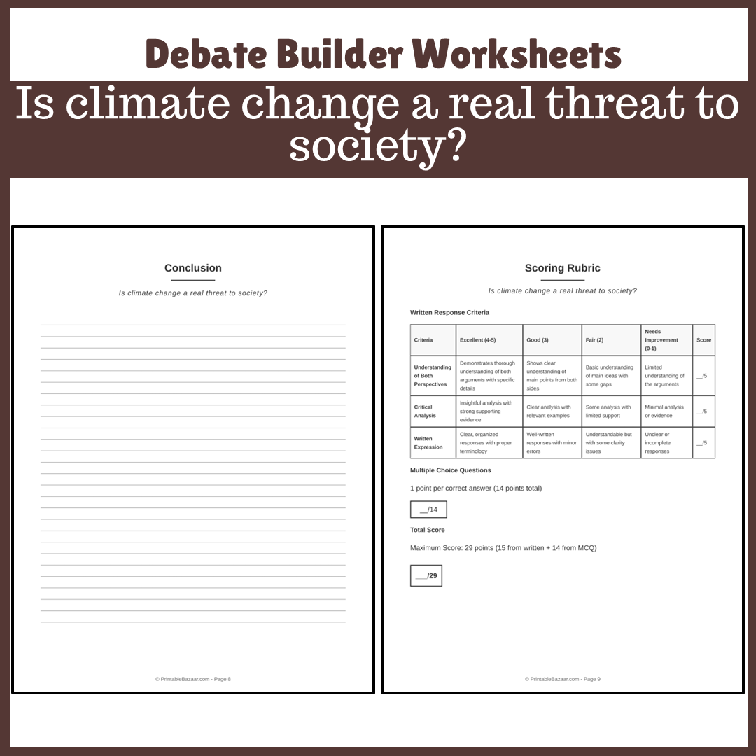 Is climate change a real threat to society? | Favour and Against Worksheet Printable Activity