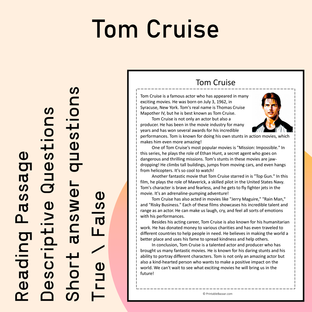 Tom Cruise | Reading Comprehension Passage Printable Activity