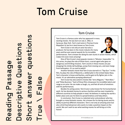 Tom Cruise | Reading Comprehension Passage Printable Activity