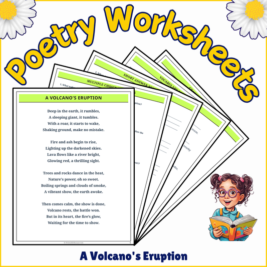 A Volcano's Eruption | Poem Grammar Worksheet Printable Activity