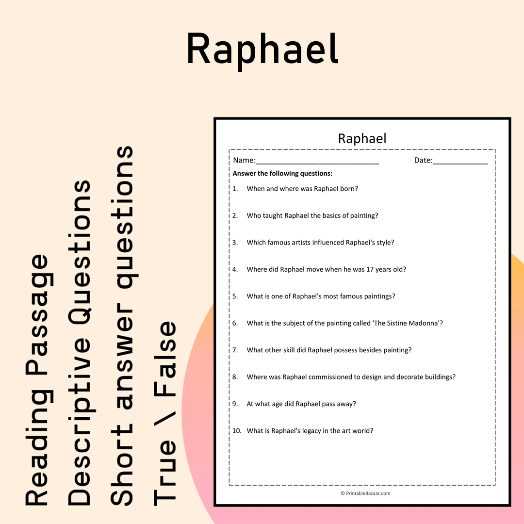 Raphael | Reading Comprehension Passage Printable Activity