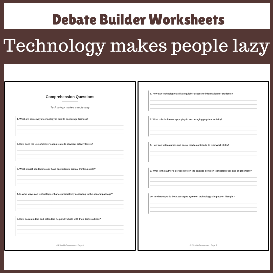 Technology makes people lazy | Favour and Against Worksheet Printable Activity