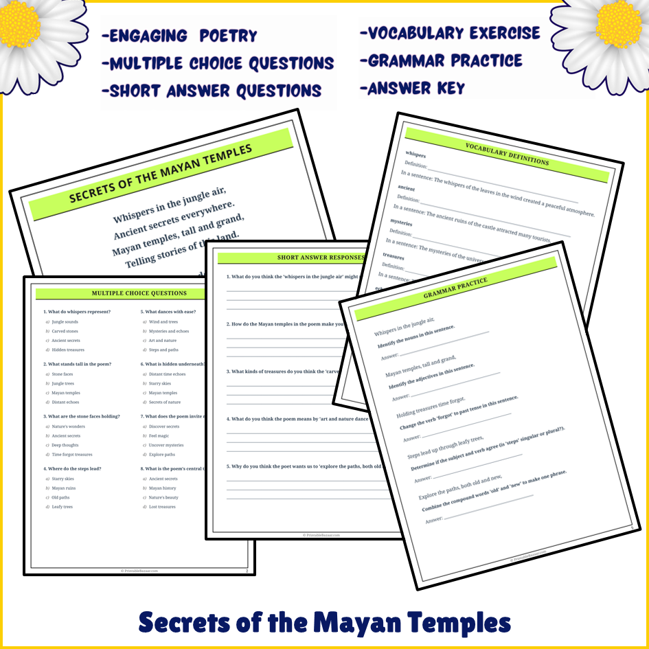 Secrets of the Mayan Temples | Poem Grammar Worksheet Printable Activity