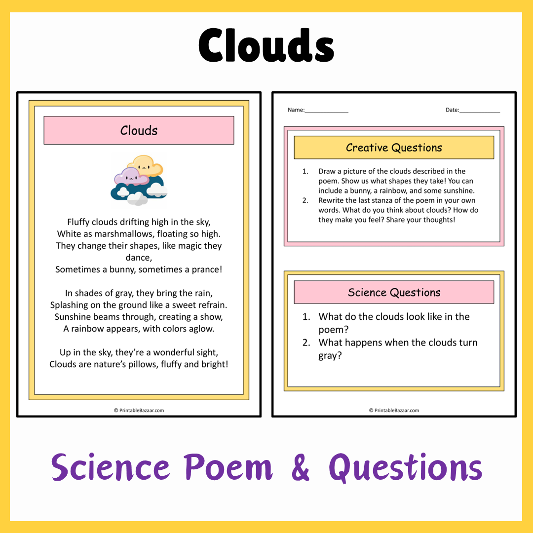 Clouds | Science Poem Reading Comprehension Activity