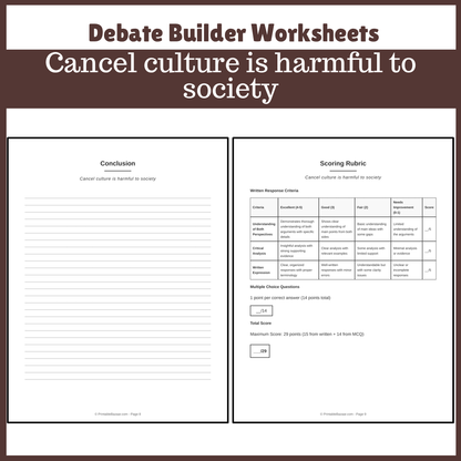 Cancel culture is harmful to society | Favour and Against Worksheet Printable Activity