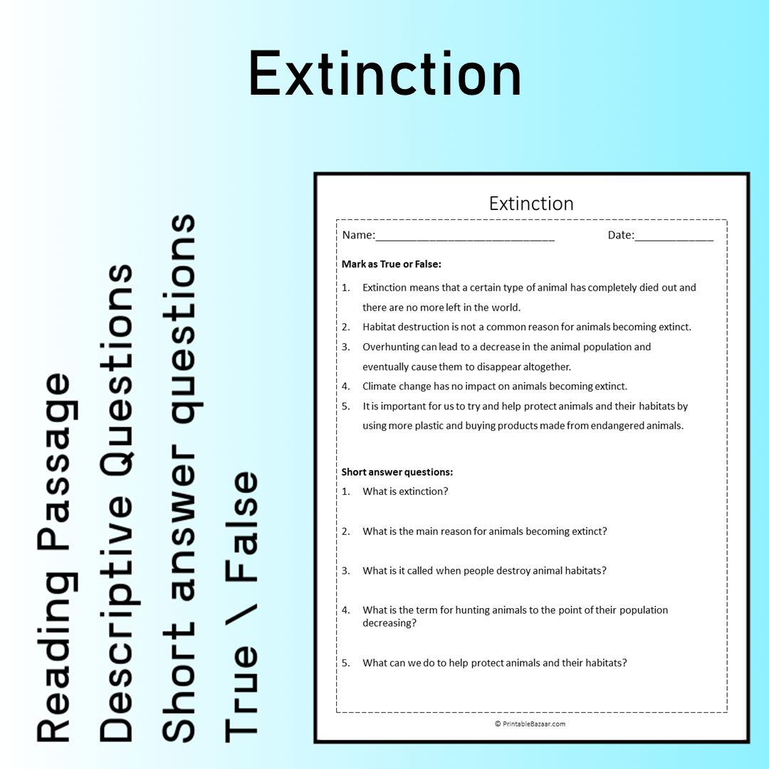 Extinction | Reading Comprehension Passage Printable Worksheet