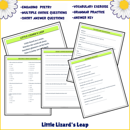 Little Lizard's Leap | Poem Grammar Worksheet Printable Activity