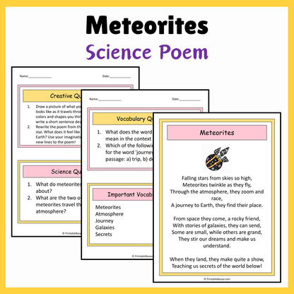 Meteorites | Science Poem Reading Comprehension Activity