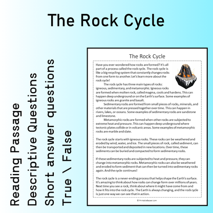 The Rock Cycle | Reading Comprehension Passage Printable Worksheet