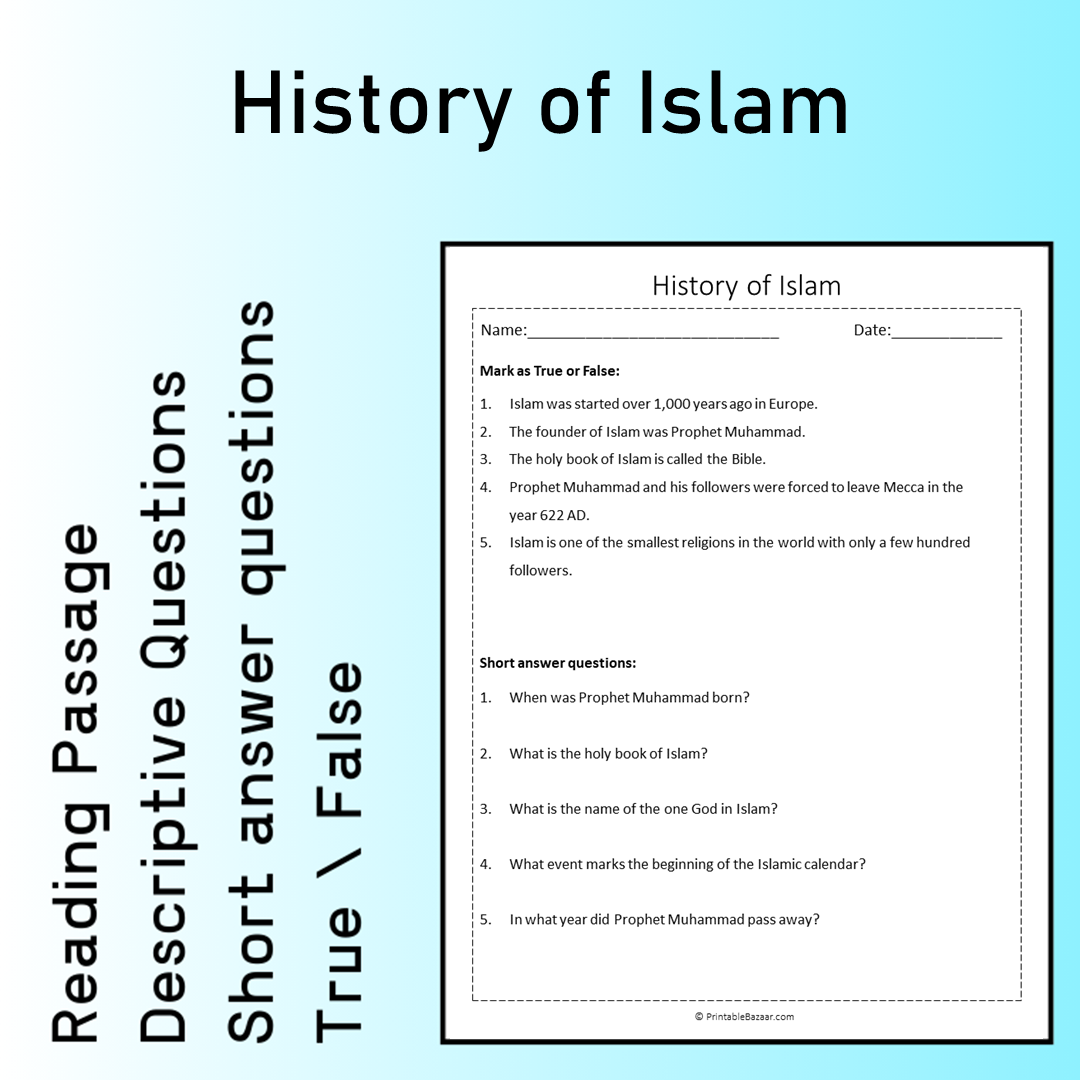 History of Islam | Reading Comprehension Passage Printable Worksheet
