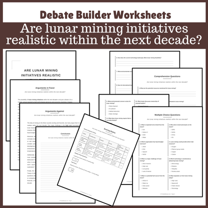 Are lunar mining initiatives realistic within the next decade? | Favour and Against Worksheet Printable Activity