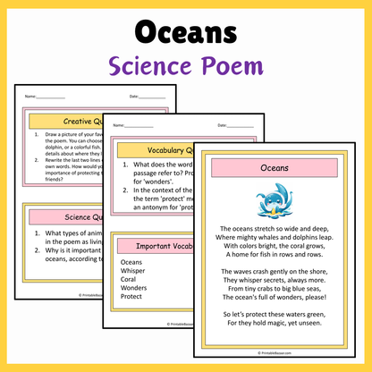 Oceans | Science Poem Reading Comprehension Activity