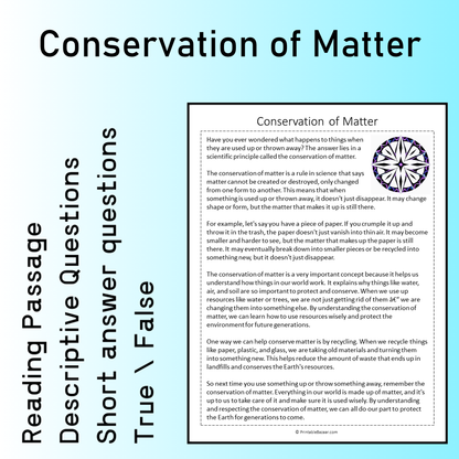Conservation of Matter | Reading Comprehension Passage Printable Worksheet
