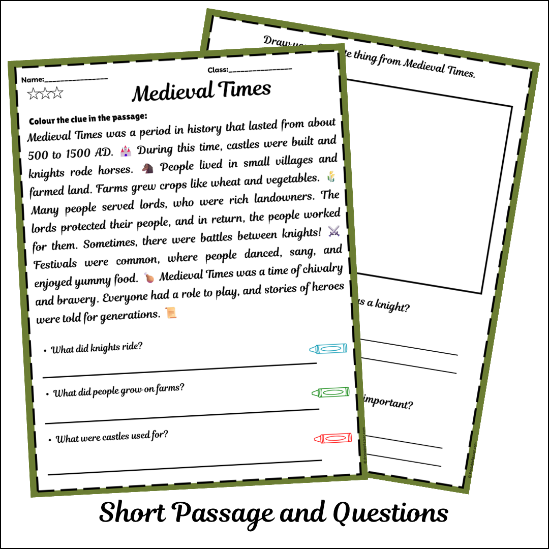 Medieval Times | Short Reading Comprehension Creative Worksheet