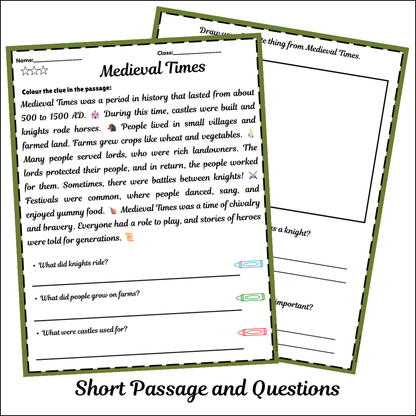 Medieval Times | Short Reading Comprehension Creative Worksheet