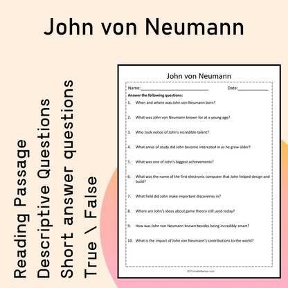 John von Neumann | Reading Comprehension Passage Printable Activity