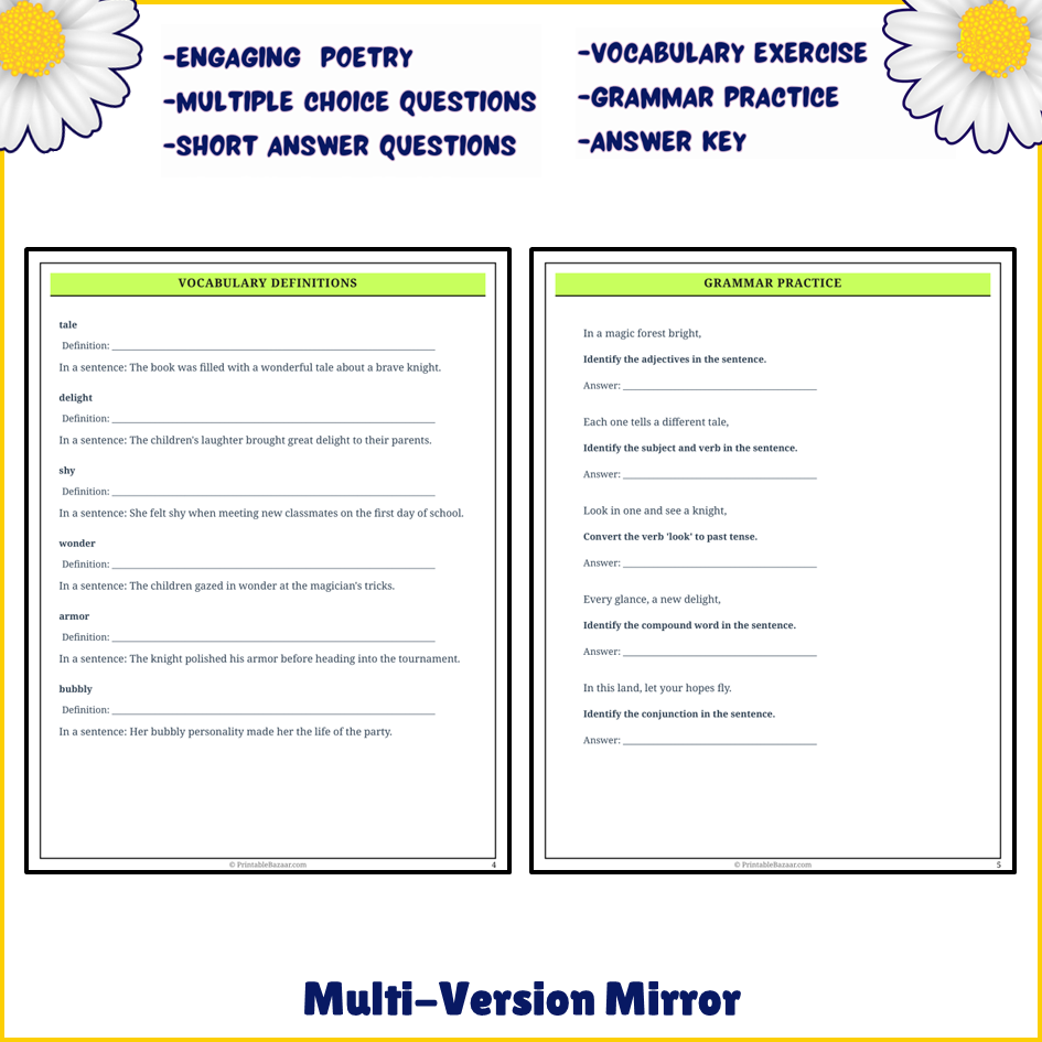 Multi-Version Mirror | Poem Grammar Worksheet Printable Activity