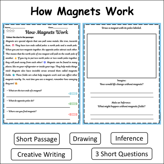 How Magnets Work | Short Reading Comprehension Creative Worksheet