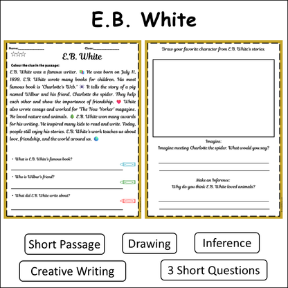 E.B. White | Short Reading Comprehension Creative Worksheet