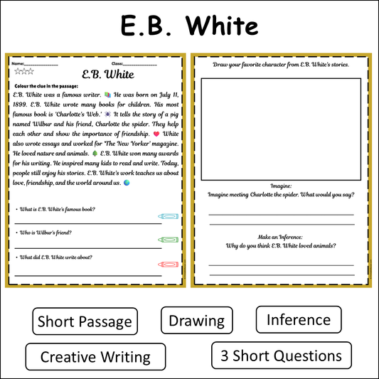 E.B. White | Short Reading Comprehension Creative Worksheet