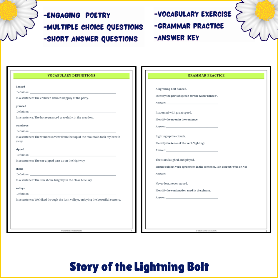 Story of the Lightning Bolt | Poem Grammar Worksheet Printable Activity