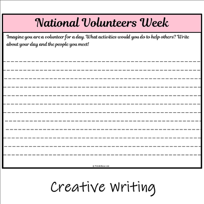 National Volunteers Week | Main Idea and Supporting Details Reading Passage and Questions