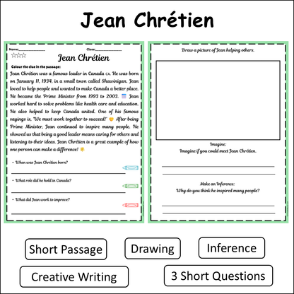 Jean Chrétien | Short Reading Comprehension Creative Worksheet