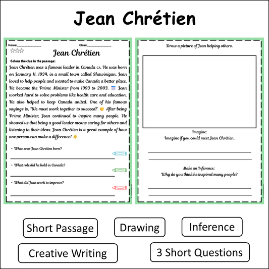 Jean Chrétien | Short Reading Comprehension Creative Worksheet