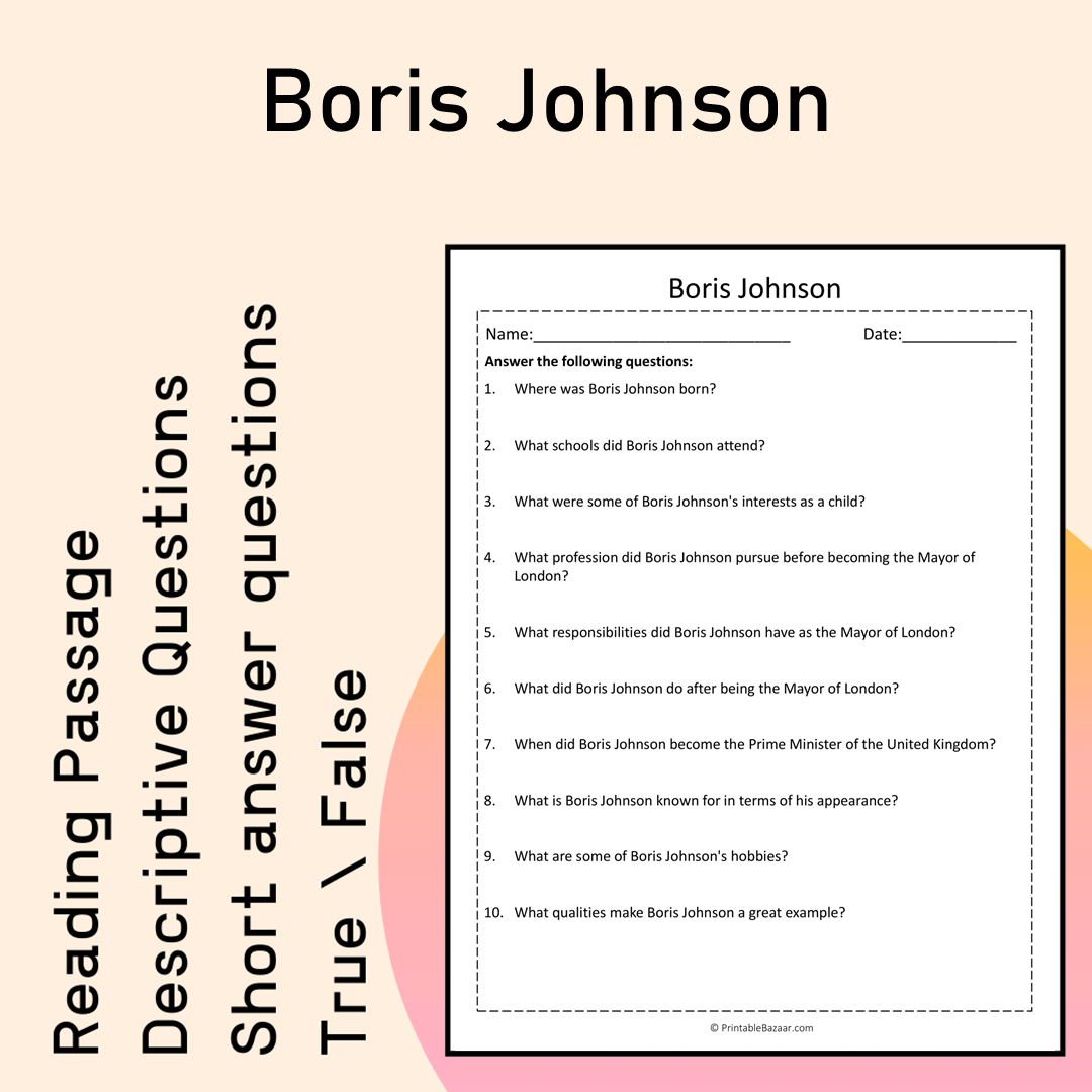 Boris Johnson | Reading Comprehension Passage Printable Activity