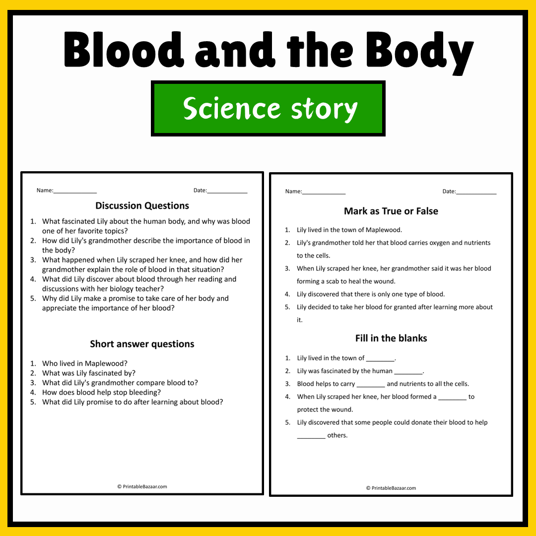 Blood and the Body | Science Story Reading Comprehension Activity