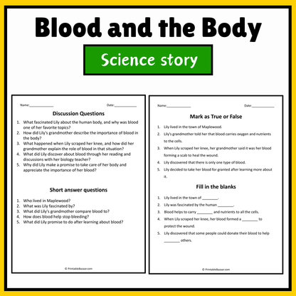 Blood and the Body | Science Story Reading Comprehension Activity