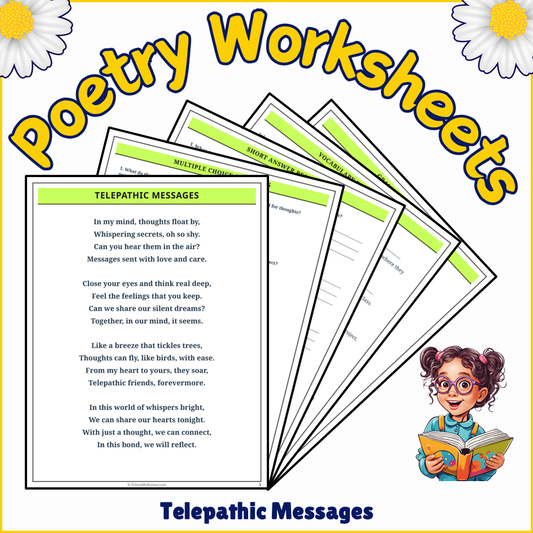 Telepathic Messages | Poem Grammar Worksheet Printable Activity