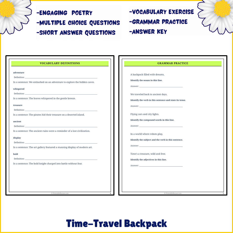 Time-Travel Backpack | Poem Grammar Worksheet Printable Activity