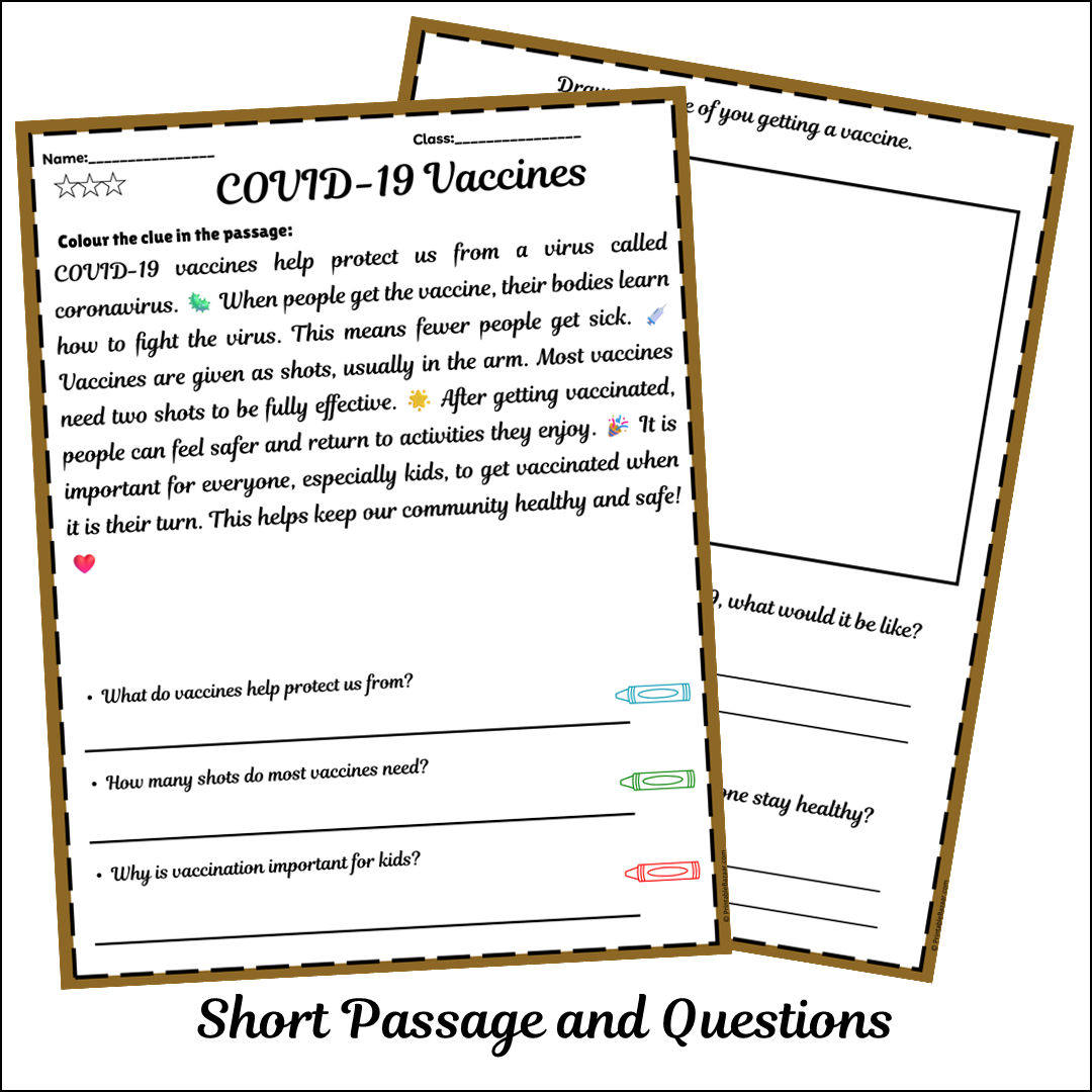 COVID-19 Vaccines | Short Reading Comprehension Creative Worksheet