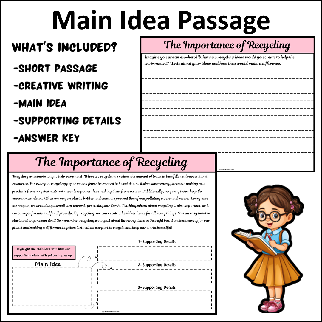 The Importance of Recycling | Main Idea and Supporting Details Reading Passage and Questions