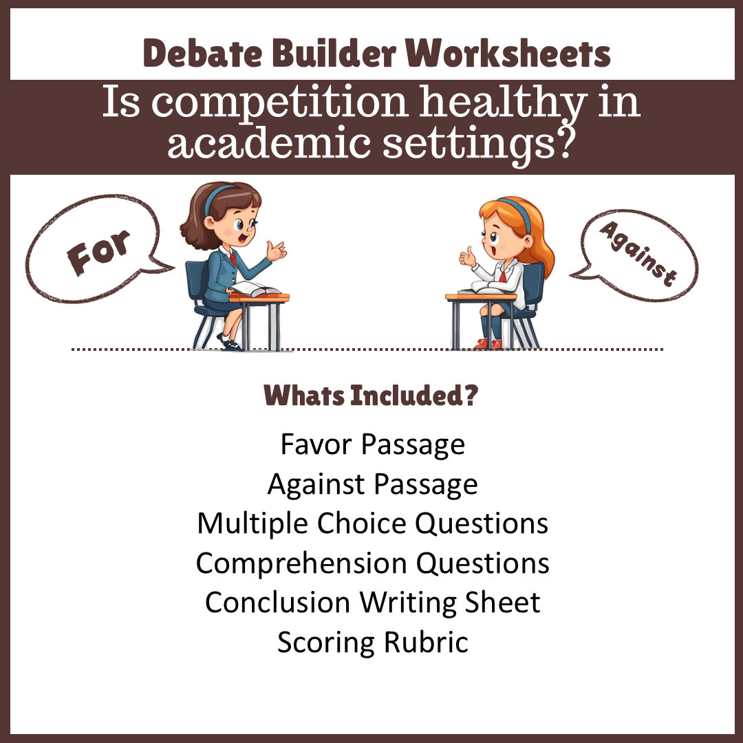 Is competition healthy in academic settings? | Favour and Against Worksheet Printable Activity