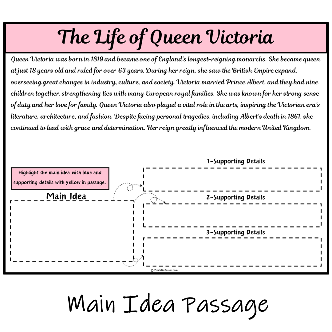 The Life of Queen Victoria | Main Idea and Supporting Details Reading Passage and Questions