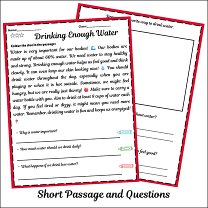 Drinking Enough Water | Short Reading Comprehension Creative Worksheet