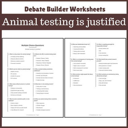 Animal testing is justified | Favour and Against Worksheet Printable Activity