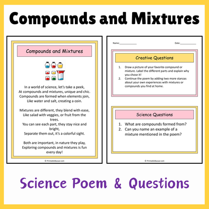 Compounds and Mixtures | Science Poem Reading Comprehension Activity