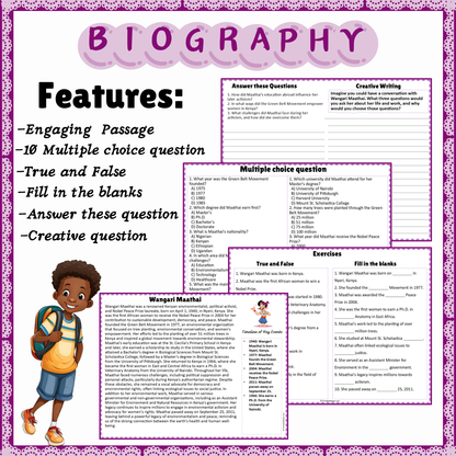 Wangari Maathai | Biography Reading Comprehension and Questions Worksheet